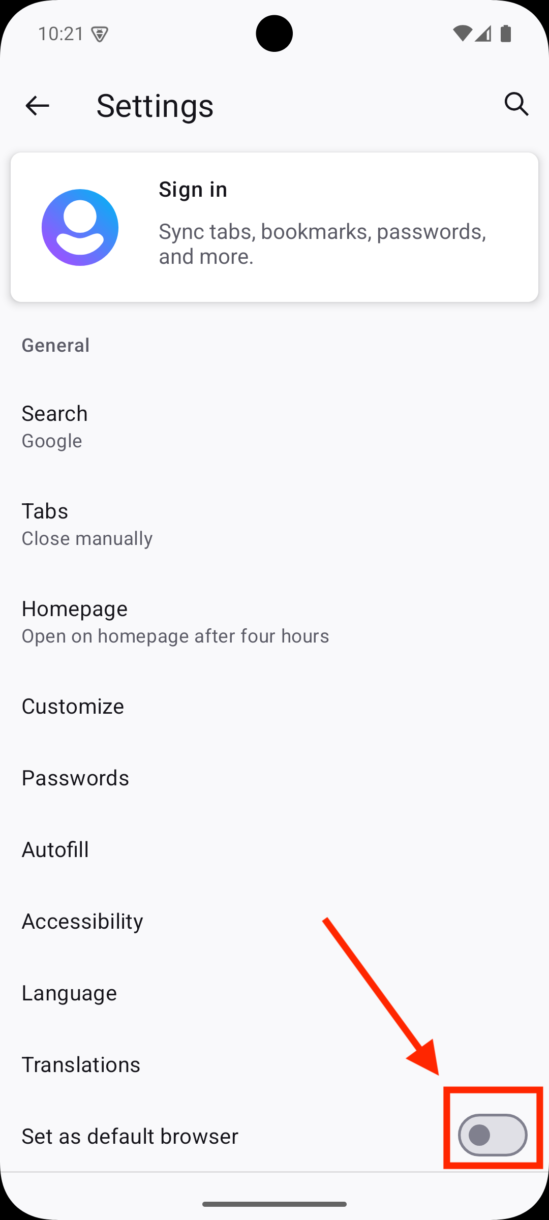 Set Firefox as default browser switch