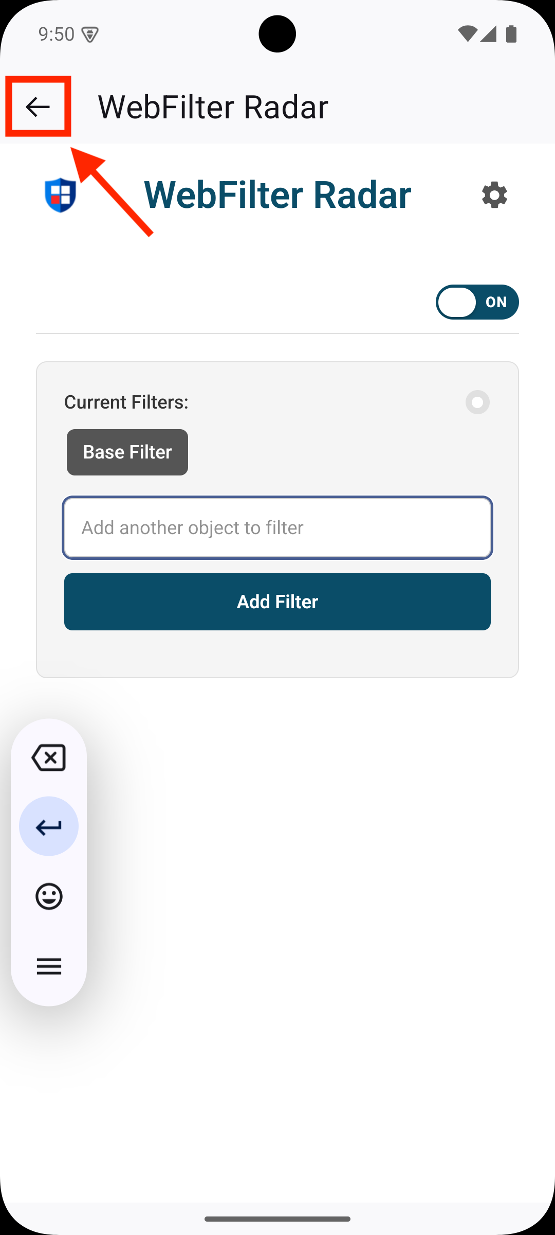 WebFilter Radar signed-in state